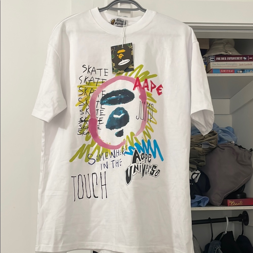 White Short Sleeve Tee with Vibrant Graphic Design
